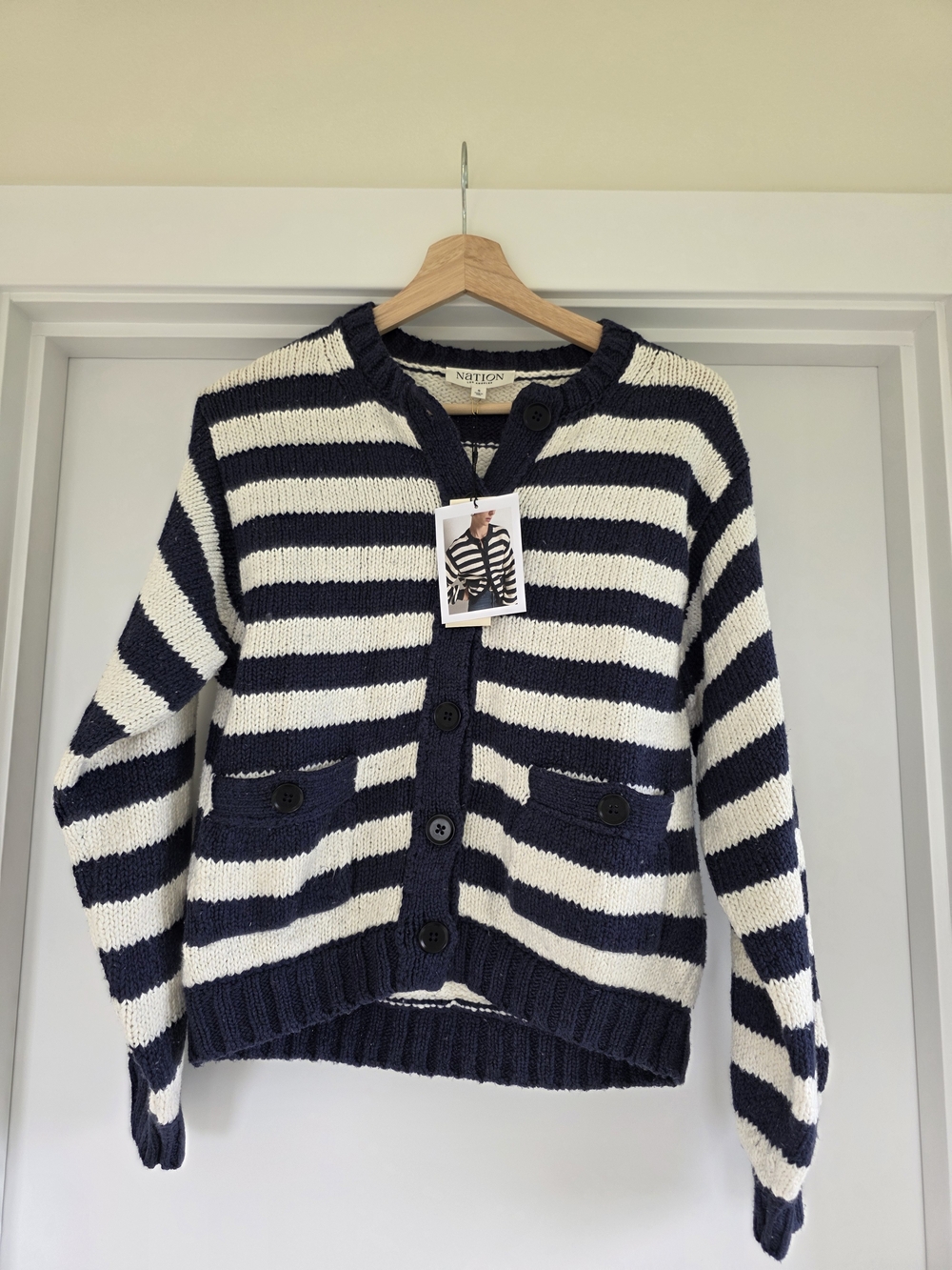 NWT Nation LA Striped Cotton Cardigan Navy Ivory Nautical Coastal